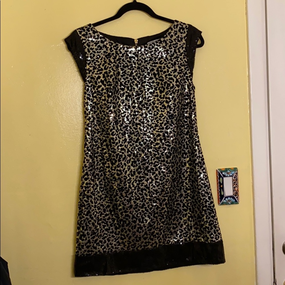 Alberto Makali gold black sequin velvet mini dress